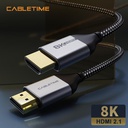 CABLETIME- 8K Premium HDMI 2.1 Cable Coaxial Cable, Wire: UL 32AWG 5P+4C with ALMlar+ 85% Braiding OD4.5mm, Flexilble matt PVC with nylon Jacket, Alumium Housing, Gold plated, Support 8K/60HZ, 4K/144HZ, 48Gbps, ROHS, SKU- CT-AV540-HE21G(C8K)-B1
